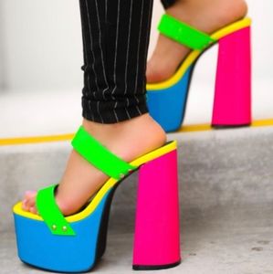 🆕 Neon Colored Double Strap Platform Mule Heels